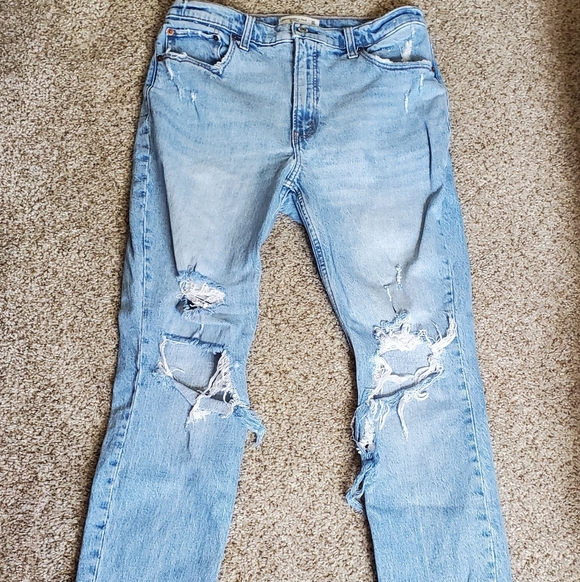Abercrombie & Fitch Denim - Distressed Abercrombie & Fitch Light Blue High-Rise Skinny Jeans